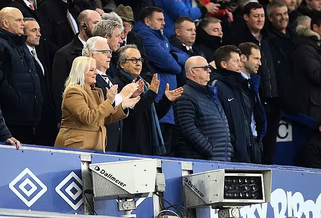 Everton chairman Bill Kenwright and chief executive Denise Barrett-Baxendale with owner Farhad Moshiri