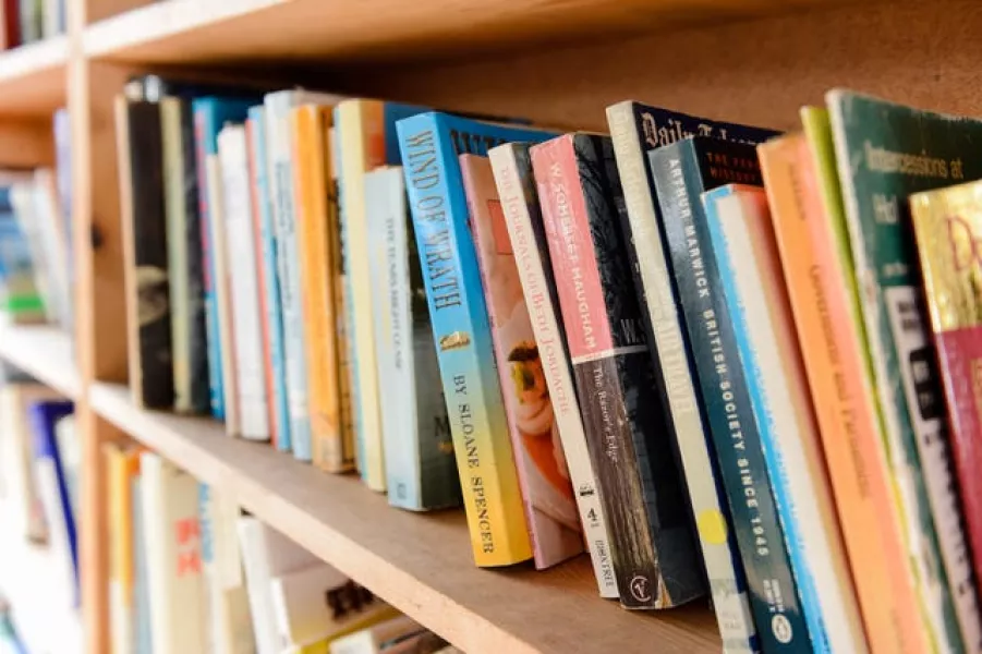 Books on a bookshelf at Hay Castle at Hay Festival in Powys, Wales (Ryan Phillips/PA)