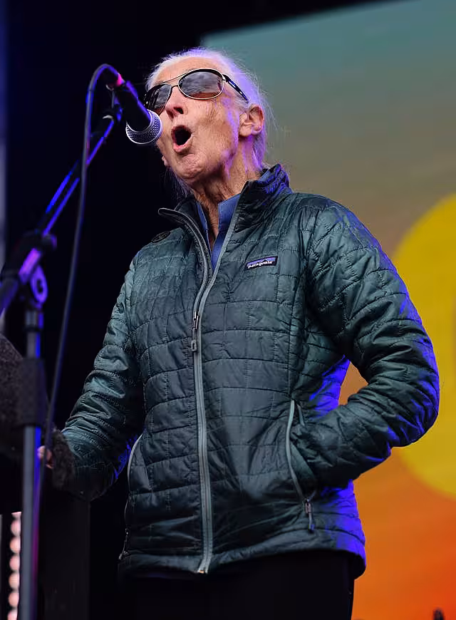 Dame Jane Goodall speaking at the Glastonbury Festival 2024