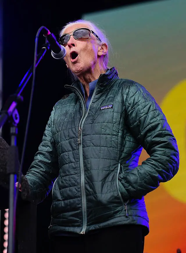 Dame Jane Goodall speaking at the Glastonbury Festival 2024