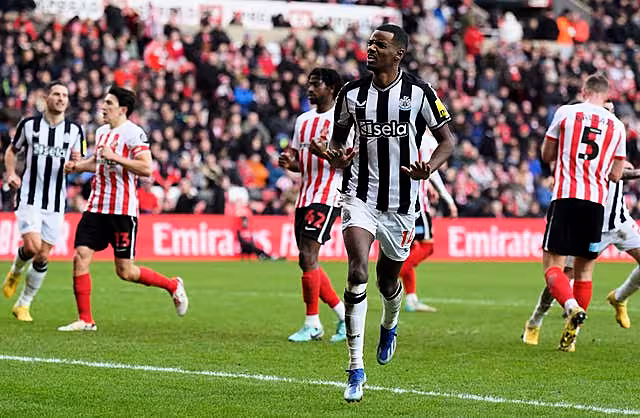 aNewcastle United’s Alexander Isak celebrates scoring his sides third goal of the game from the penalty spot during the Emirates FA Cup Third Round match at the Stadium of Lightv Newcastle United – Emirates FA Cup – Third Round – Stadium of Light