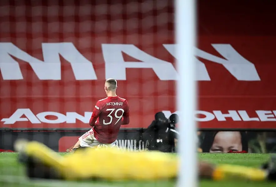 Scott McTominay celebrates scoring in extra time against West Ham