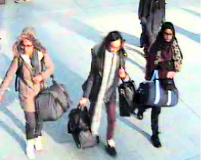 CCTV issued by the Metropolitan Police shows (left to right) 15-year-old Amira Abase, Kadiza Sultana, 16, and Shamima Begum, 15, at Gatwick airport in February 2015 (Metropolitan Police/PA)