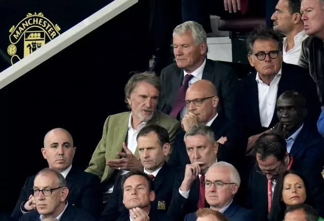 Sir Jim Ratcliffe, Sir Dave Brailsford, Omar Berrada, Dan Ashworth and Jason Wilcox at Old Trafford for the defeat to Liverpool