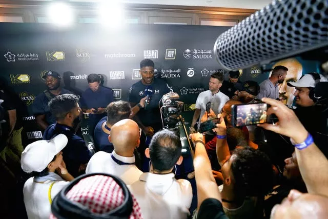 Anthony Joshua speaks to the media ahead of Saturday's fight