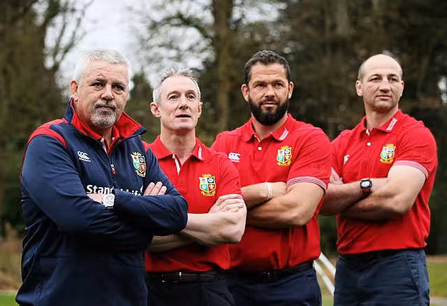 Andy Farrell, second right, worked with Warren Gatland, left, on two previous Lions tours