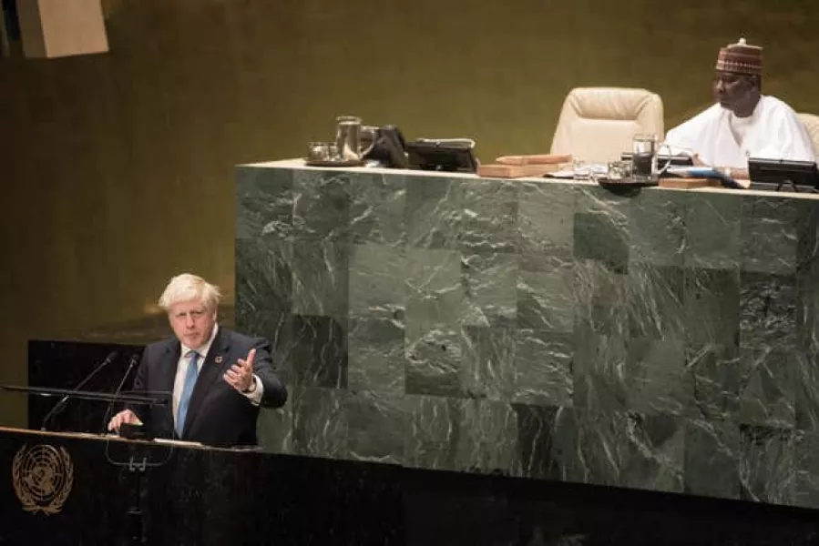 Prime Minister Boris Johnson speaks to the 74th Session of the UN general assembly, at the United Nations Headquarters in New York (Stefan Rousseau/PA)