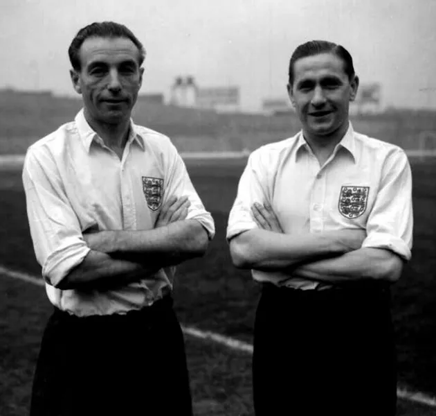 Blackpool and England stars Stanley Matthews, left, and Stan Mortensen 