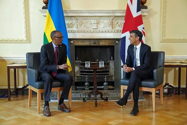 Prime Minister Rishi Sunak with the President of Rwanda, Paul Kagame at 10 Downing Street during his visit to the UK in May (Stefan Rousseau/PA)