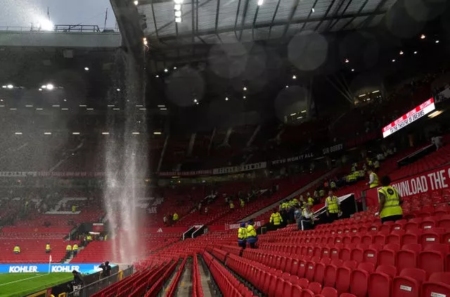 The leaking roof at Old Trafford following the Premier League clash with Arsenal