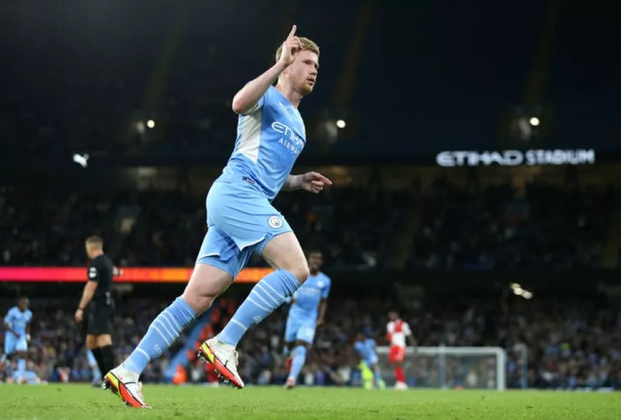 Manchester City’s Kevin De Bruyne celebrates scoring 