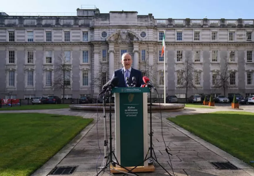 Taoiseach Micheal Martin speaking at Government Buildings in Dublin (Brian Lawless/PA)
