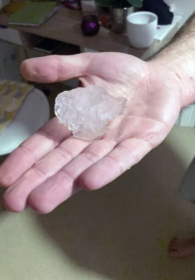 A large hailstone in Jersey which woke Suzie Phillips up 