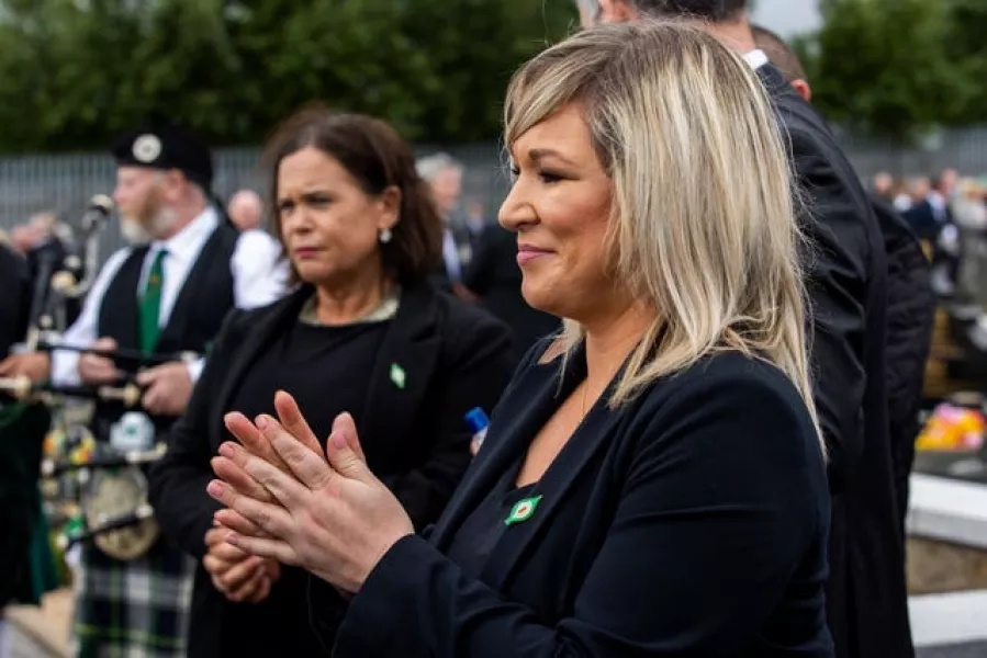 Mary Lou McDonald and Michelle O’Neill during the funeral 