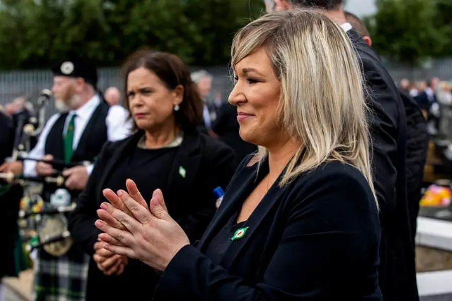 Mary Lou McDonald and Michelle O’Neill during the funeral 