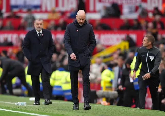 Manchester United boss Erik ten Hag walks towards the tunnel at half-time of their match with Tottenham at Old Trafford