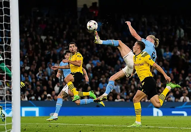 Erling Haaland scores against Borussia Dortmund