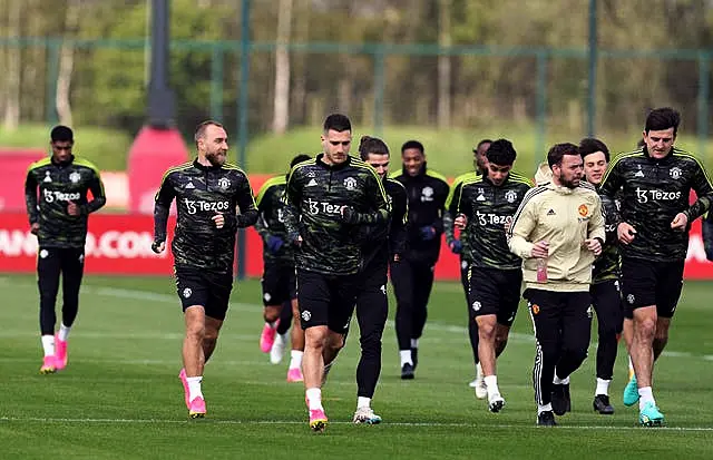 Christian Eriksen in training with his Manchester United team-mates