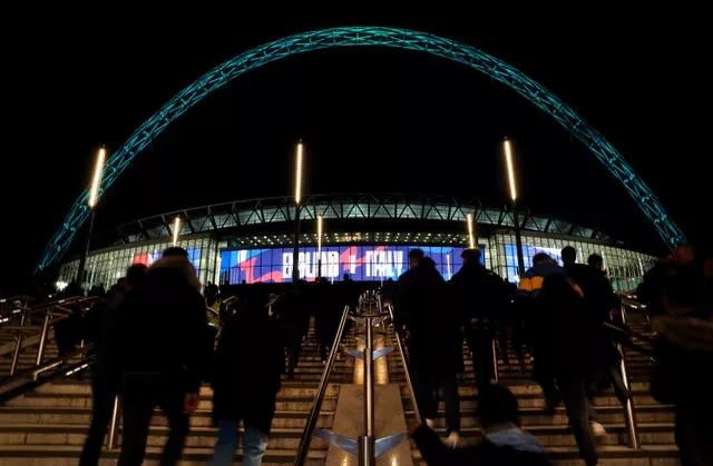 A general view of the Wembley arch lit up