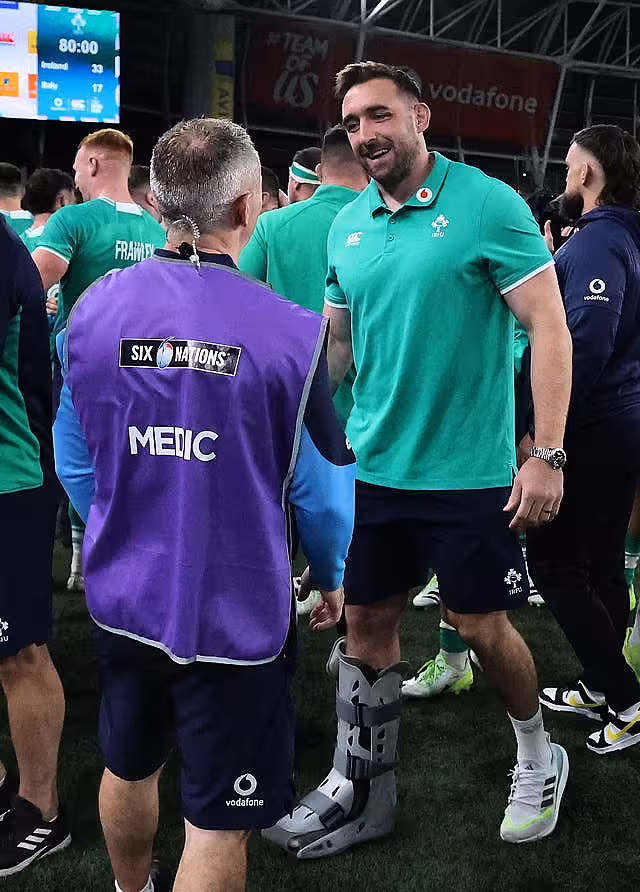 Jack Conan had his foot in a protective boot following Saturday's Dublin win over Italy