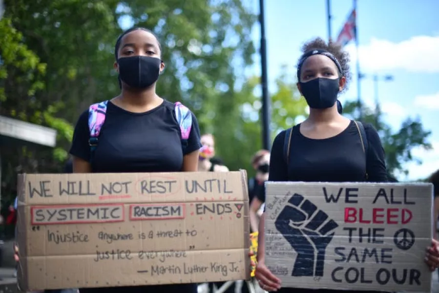 People at an All BLack Lives UK protest at Marble Arch, London, sparked by the death of George Floyd