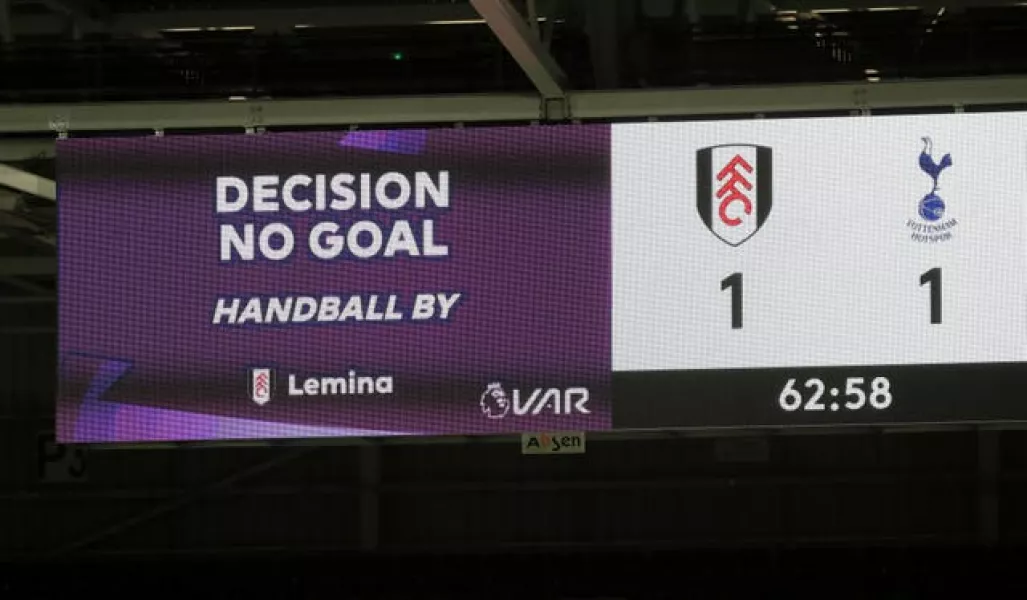 VAR rules out a goal for Fulham’s Josh Maja during Thursday's Premier League clash against Tottenham (