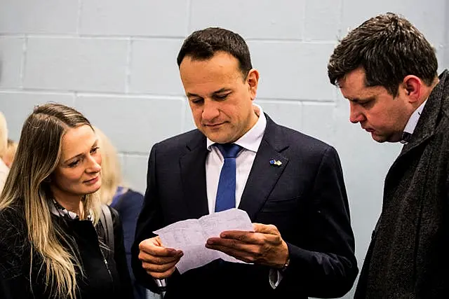 Emer Currie with Leo Varadkar at Phibblestown Community Centre in Dublin during the results of the 2020 election