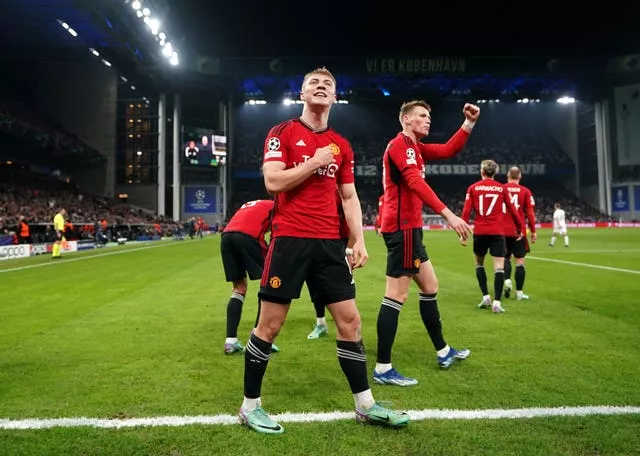 Manchester United’s Rasmus Hojlund celebrates scoring