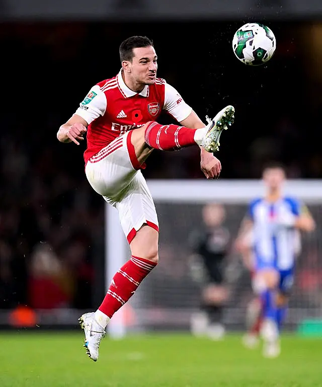 Arsenal’s Cedric Soares during the Carabao Cup third round match at the Emirates Stadium, London