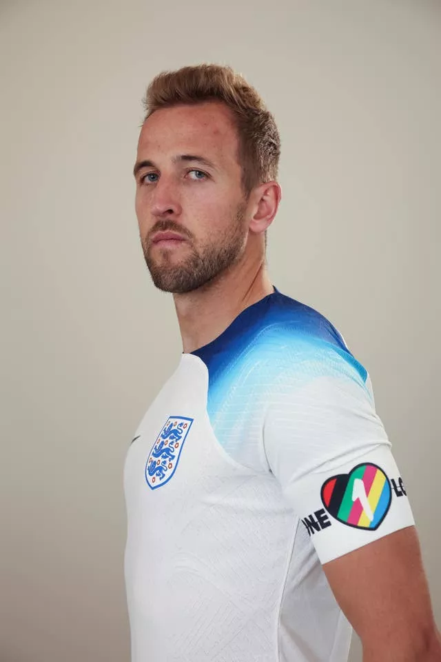 Harry Kane wears a OneLove captain’s armband at England's kit launch