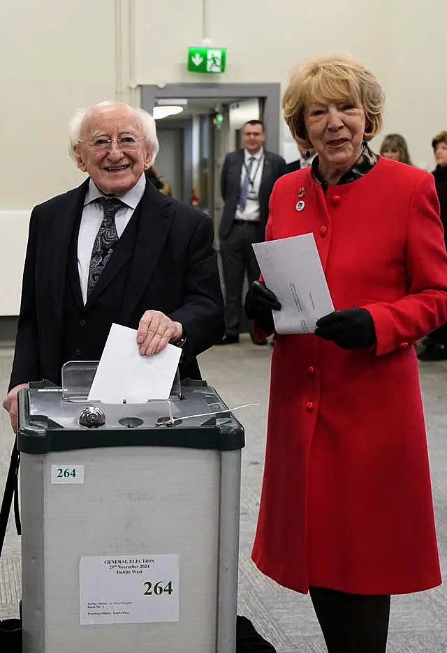 Irish President Michael D Higgins and his wife Sabina cast their votes at St Mary’s Hospital, Phoenix Park, Dublin