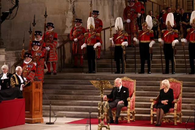 King Charles III and the Queen Consort at Westminster Hall, London 