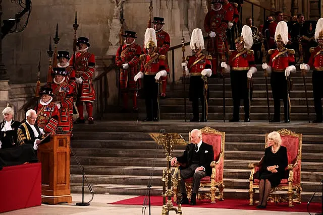 King Charles III and the Queen Consort at Westminster Hall, London