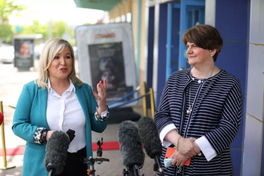 First Minister Arlene Foster (right) and Deputy First Minister Michelle O’Neill (Liam McBurnbey/PA)
