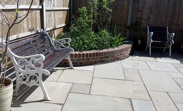 A bench on a patio