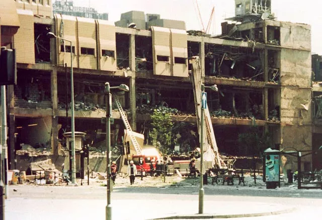 Bomb damage to the Arndale centre in Manchester 
