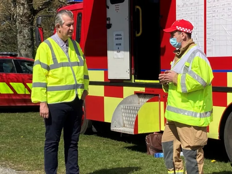 Stormont Environment Minister Edwin Poots meets firefighters 