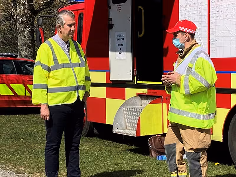 Stormont Environment Minister Edwin Poots meets firefighters
