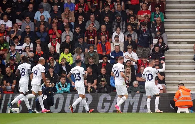 James Maddison celebrates scoring Tottenham's first
