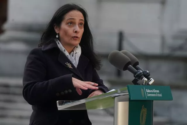 Media Minister Catherine Martin speaks during a press conference at the Government Buildings in Dublin 