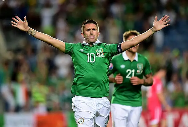 Republic of Ireland’s Robbie Keane celebrates scoring during a Euro 2016 qualifier against Gibraltar