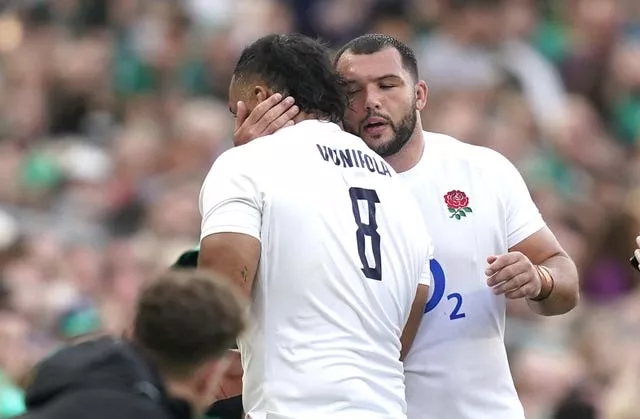Billy Vunipola is consoled after seeing his sin-bin upgraded to a red card