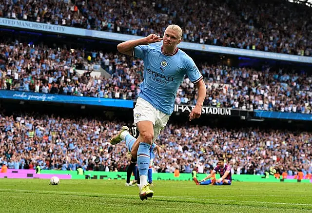 Erling Haaland celebrates his hat trick against Crystal Palace