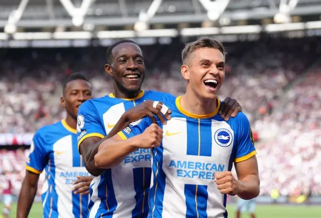 Leandro Trossard celebrates his goal for Brighton