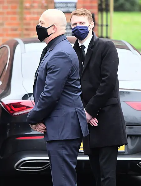 Ross Kemp, left, and Jamie Borthwick arrive at Golders Green Crematorium, north London, for the private funeral service of Dame Barbara Windsor