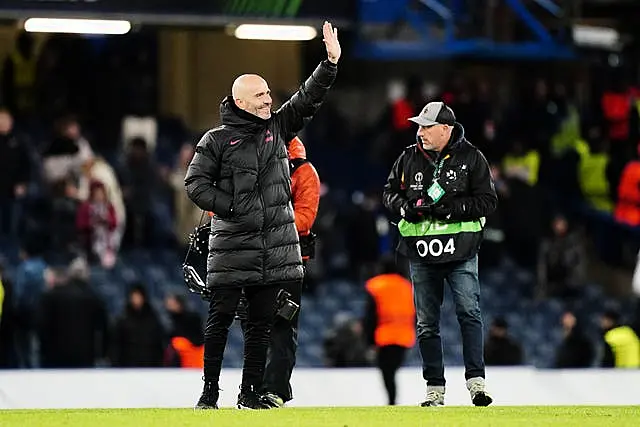 Chelsea manager Enzo Maresca waves after his side's win over Shamrock