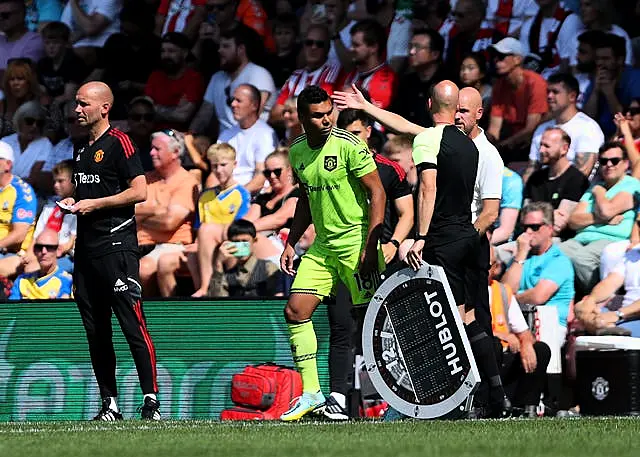 Manchester United’s Casemiro before coming on as a substitute