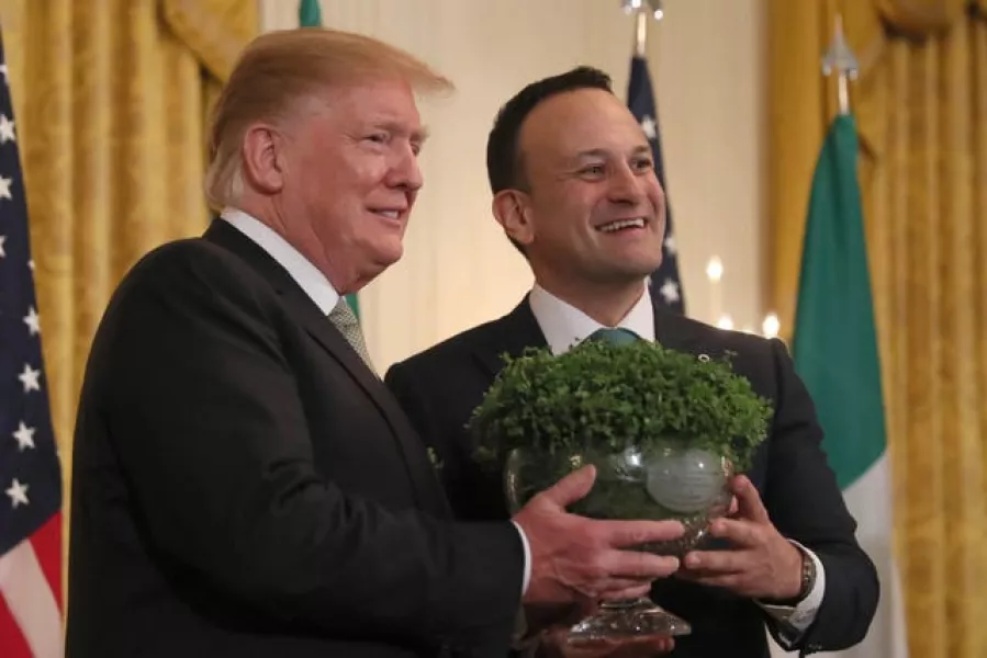 Taoiseach Leo Varadkar presents US President Donald Trump with a bowl of Shamrock during a St Patrick’s Day Celebration reception and Shamrock presentation ceremony at the White House with both men awaiting the voters' verdicts (Brian Lawless/PA)