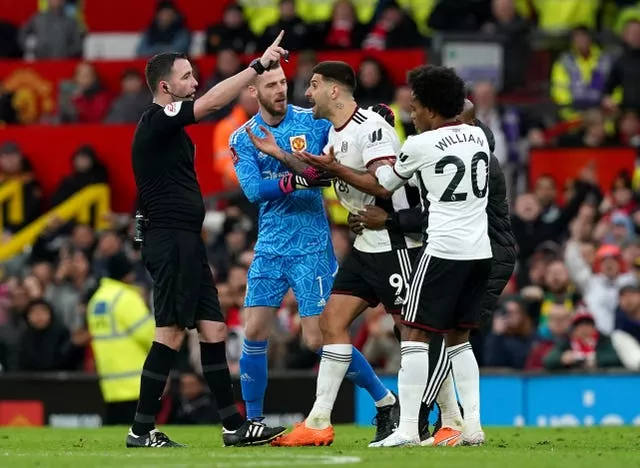 Aleksandar Mitrovic was sent off by referee Chris Kavanagh during a manic quarter-final clash at Old Trafford