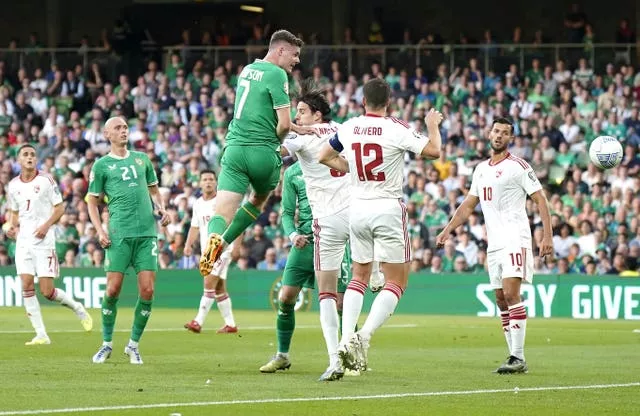 Republic of Ireland striker Evan Ferguson (centre left) scored in the reverse fixture in Dublin